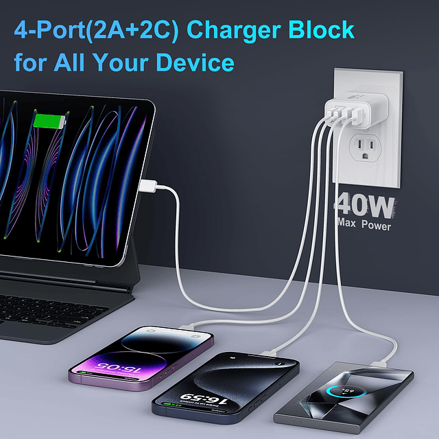 Cargador de pared USB C, paquete de 2 bloques de cargador rá