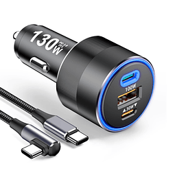 Cargador rápido para coche USB C de 130 W con cable de 100 W