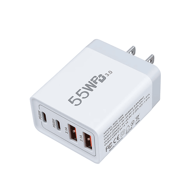 Cargador rápido USB-C de 55 W, adaptador de corriente compac