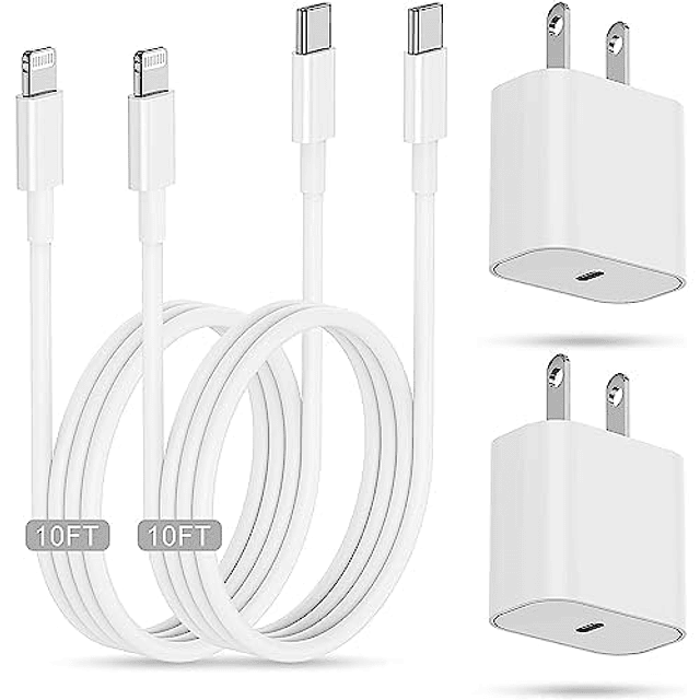 Bloque de carga rápida para iPhone con cable de 10 pies Cert