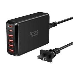 Estación de carga USB C, SELORE 65W 6 puertos Gan II carga d