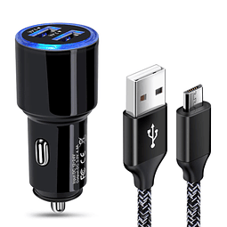 Cargador de coche rápido Android, cable micro USB de carga r