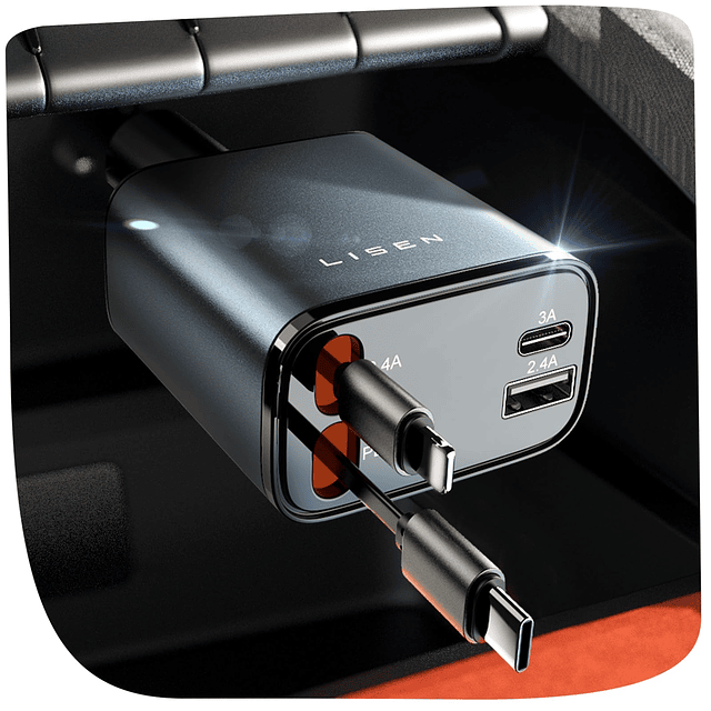 Cargador de Coche Retráctil 69W USB C Adaptador de Cargador