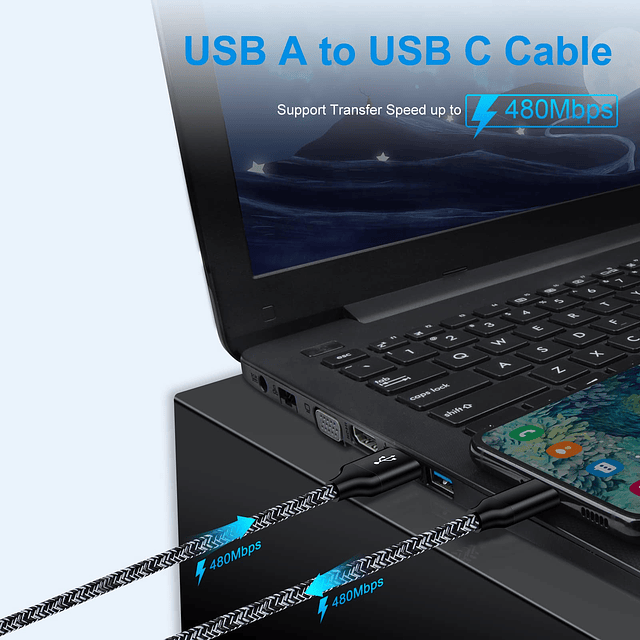 Cable USB C de 3 pies, paquete de 3 cables de carga tipo C p