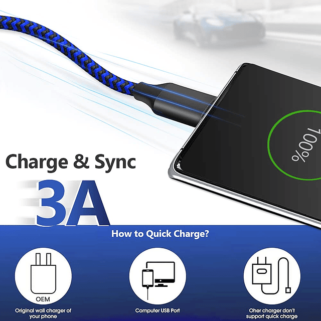 Cable USB C, paquete de 3 cables de carga USB C, cable de ca