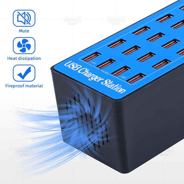 Estación de carga USB, cargador multidispositivo de 100 W y