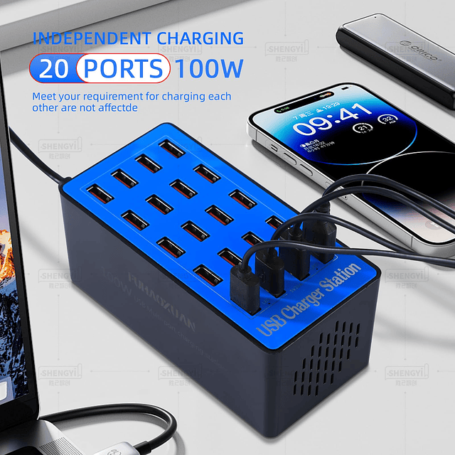 Estación de carga USB, cargador multidispositivo de 100 W y