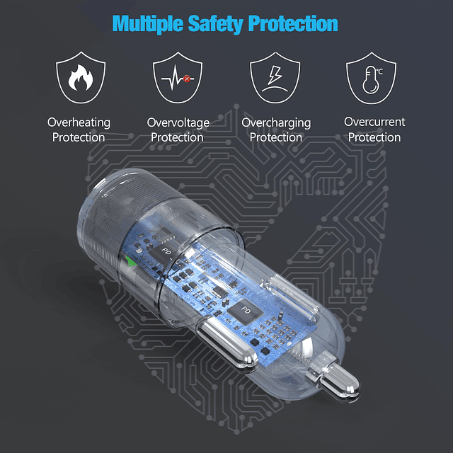 Adaptador rápido USB C para coche, dos puertos PD 3.0, carga