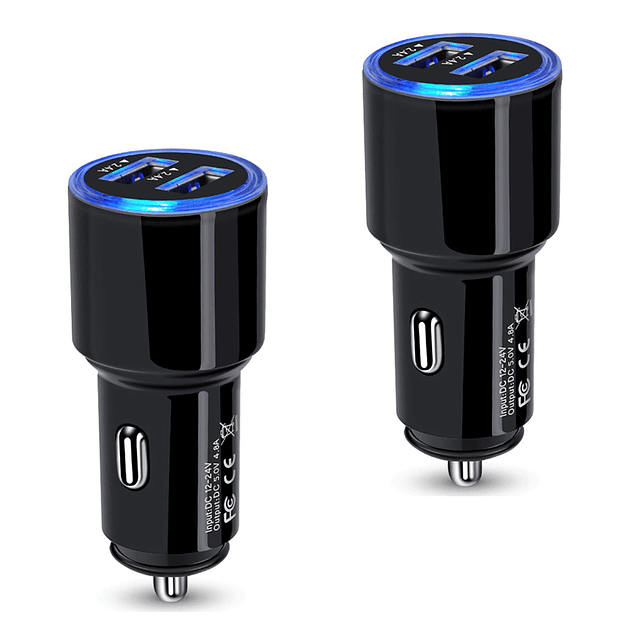 Cargador USB para coche, paquete de 2 adaptadores de encende