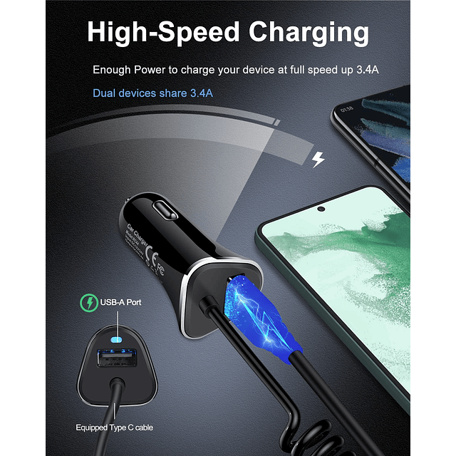 Cargador de Coche USB C para Samsung Galaxy, Adaptador de En