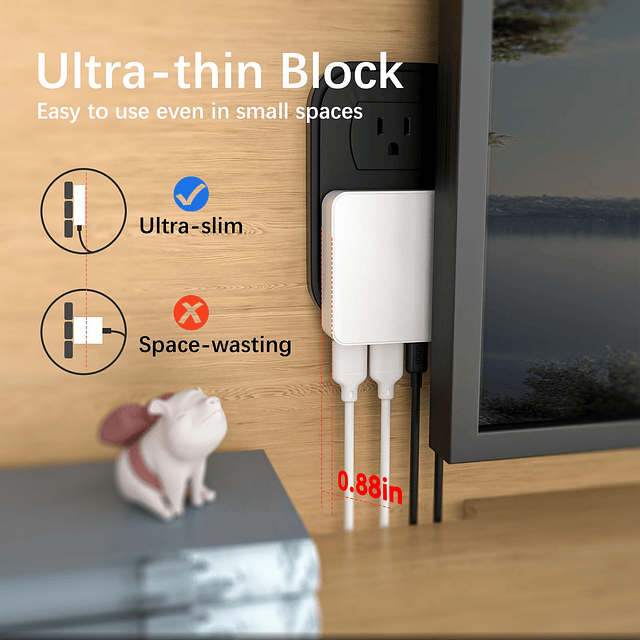 Cargador de pared USB C plano, cargador de pared USB delgado