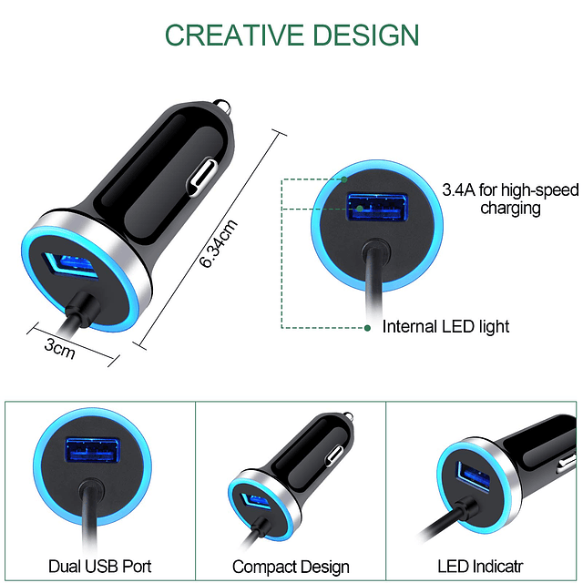 Cargador de coche USB C, cargador de coche de carga rápida d