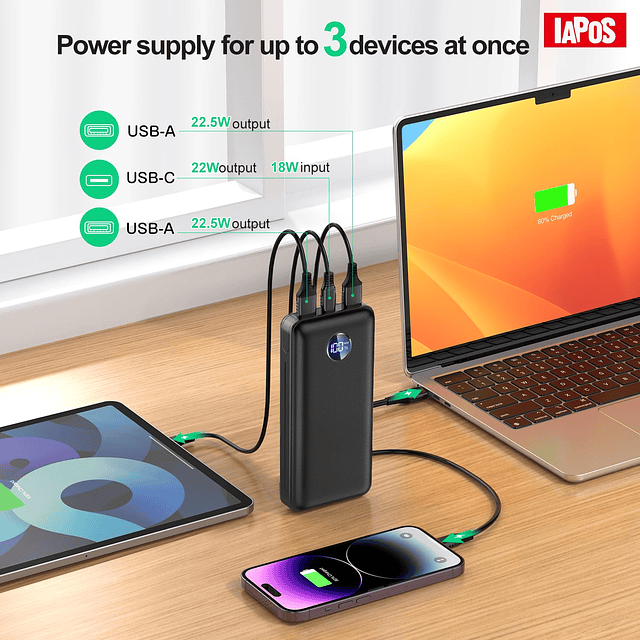 Cargador portátil 40000mah Power Bank, USB-C 22.5W Batería d