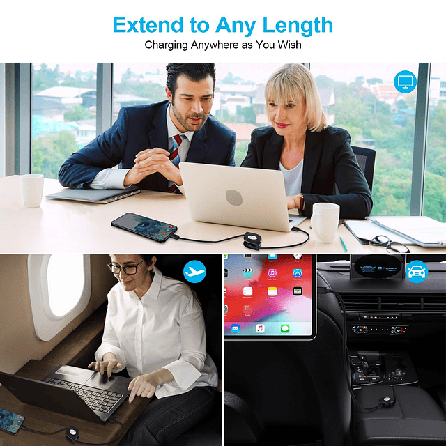 Cable USB C, paquete de 3 cables retráctiles de 3.3 pies par