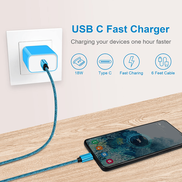 Cargador rápido USB C, cargador Samsung de 20 W tipo C, carg