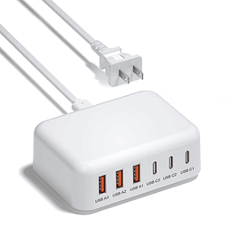 Cargador de pared USB C de 100 W, cargador GaN de 6 puertos