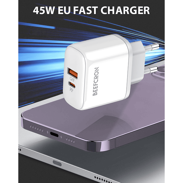 Cargador USB C europeo de 45 W, adaptador de enchufe de viaj