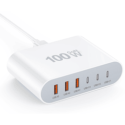 Cargador USB C de 100 W, estación de carga de 6 puertos para