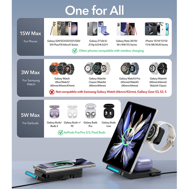 Cargador inalámbrico plegable para Samsung, soporte de estac