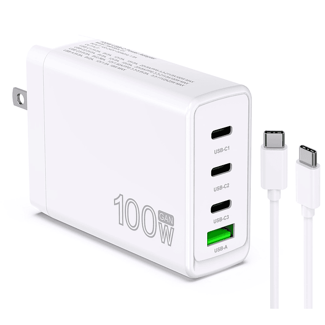 Cargador USB C de 100 W, cargador tipo C de 4 puertos, carga