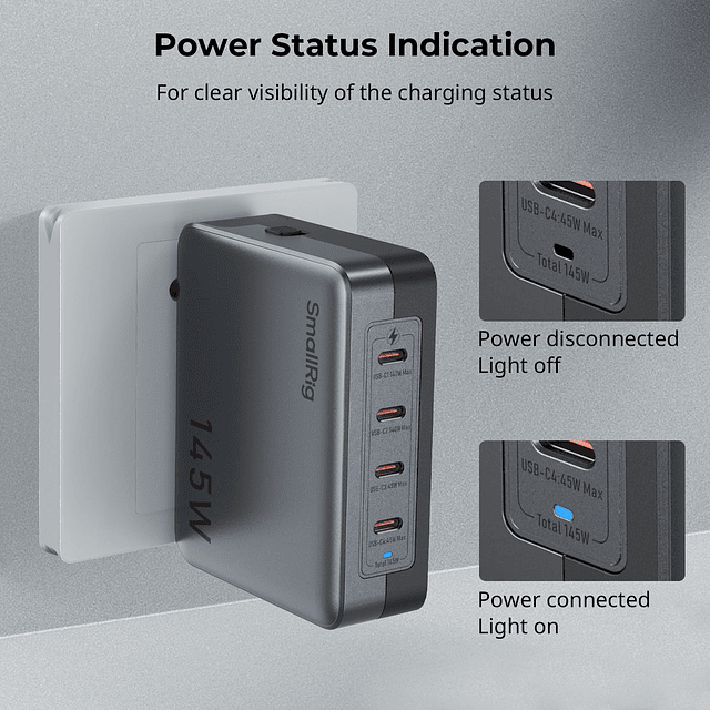 Cargador USB-C SmallRig de 145 W, cargador plegable rápido P