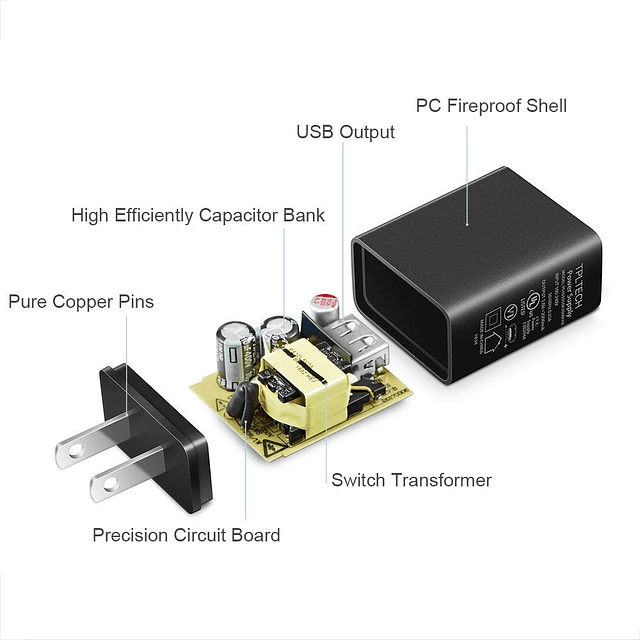 Cargador de teléfono con certificación UL, cargador adaptabl