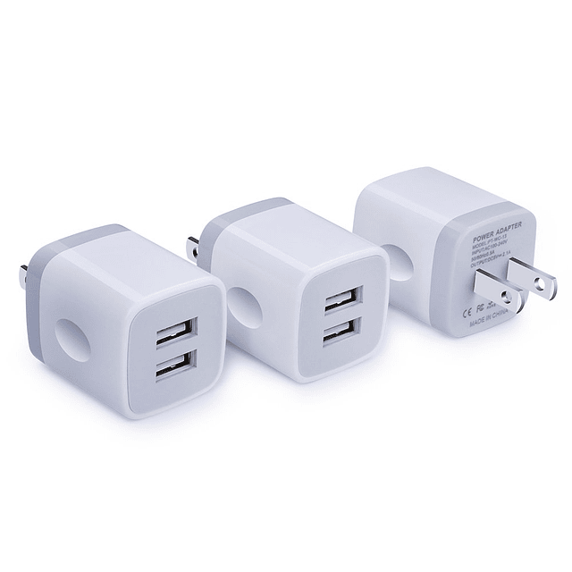 Cargador de pared USB, adaptador de carga, paquete de 3, 2,1