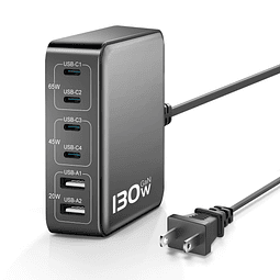 Bloque de carga rápida USB-C GaN: 130W 6 puertos PD Estación