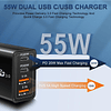 Cargador de pared USB C, 55 W de doble puerto PD-QC enchufe