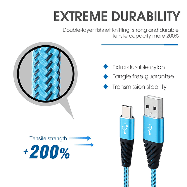 Cable cargador tipo C, paquete de 4 cables de carga rápida U