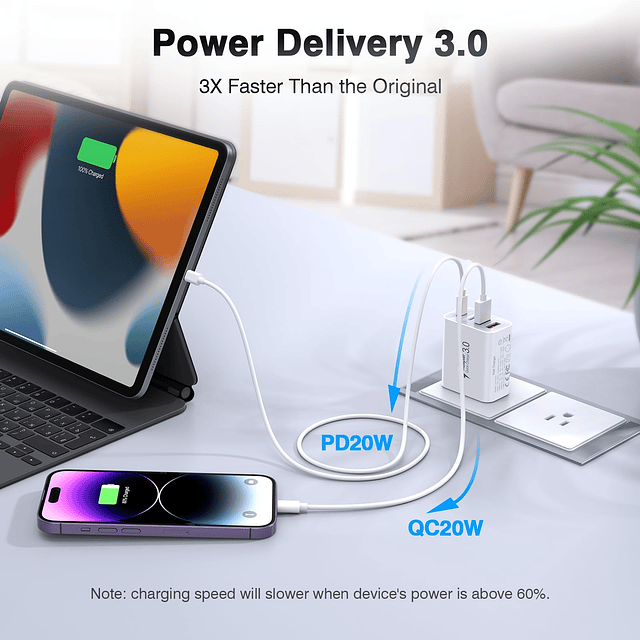 Paquete de 3 cargadores de pared USB C, bloque de cargador U