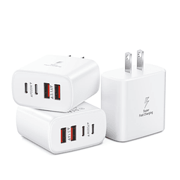 Paquete de 3 bloques de cargador de pared USB C, 40 W, 4 pue