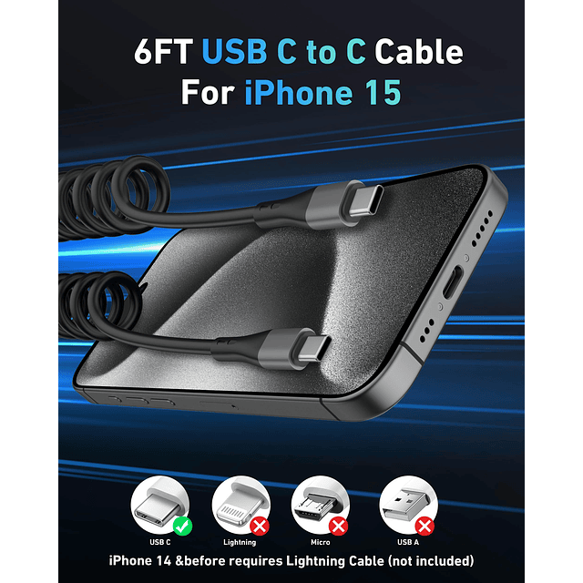 Cargador rápido de coche Power-7 USB C de 40 W para iPhone 1