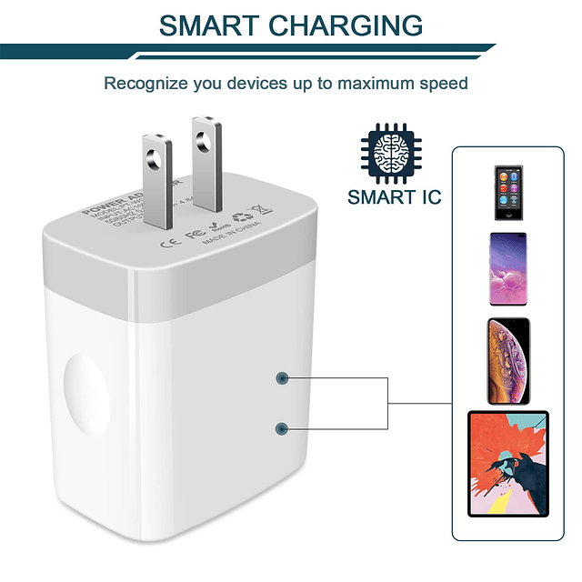 Adaptador de cargador USB, paquete de 2 4.8A 4-Muti Port Pho