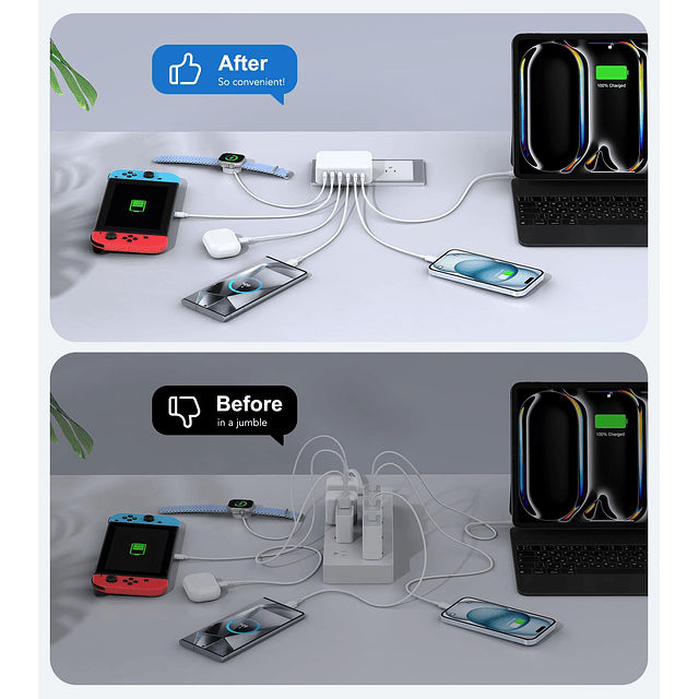 Bloque de cargador de pared USB C de 100 W, adaptador de enc