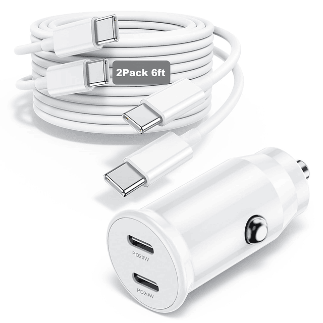 Cargador de coche rápido USB C con cable tipo C para iPhone