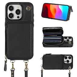 Funda tipo cartera cruzada para iPhone 15 Pro, funda de piel