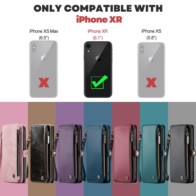 - Funda tipo cartera compatible con iPhone XR con tarjetero