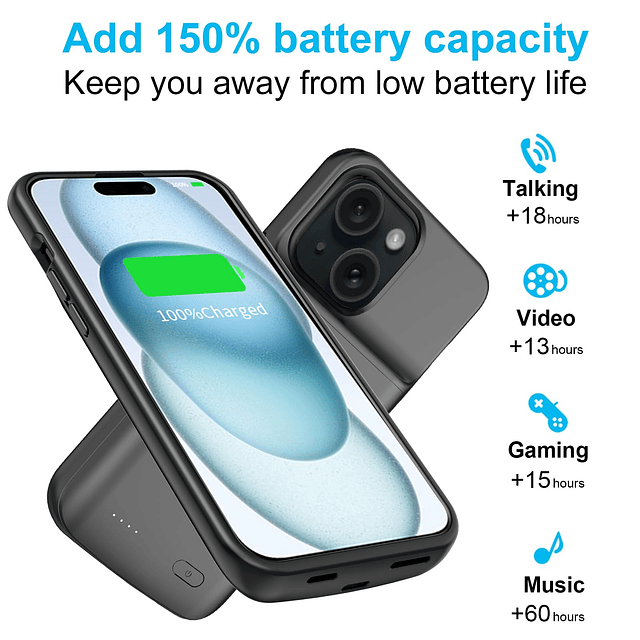 Funda de carga de batería para iPhone 15, 7000 mah Funda pro