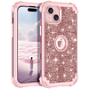 Funda para iPhone 15 Plus con purpurina brillante 3 en 1, re