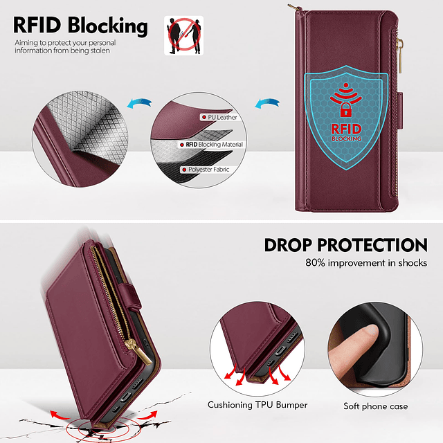 Funda tipo cartera para iPhone 13 【Bloqueo RFID】 Funda de pi