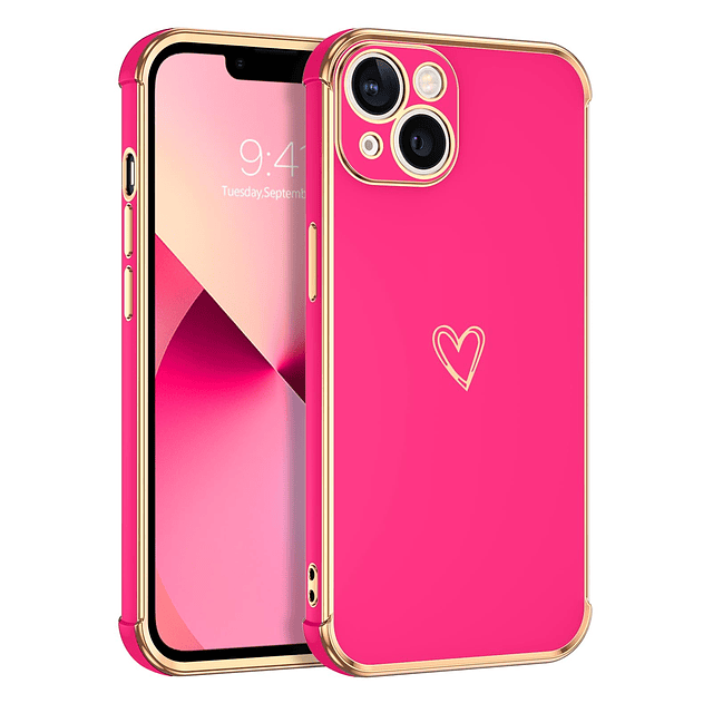 para iPhone 13 Funda de lujo lindo corazón dorado para mujer