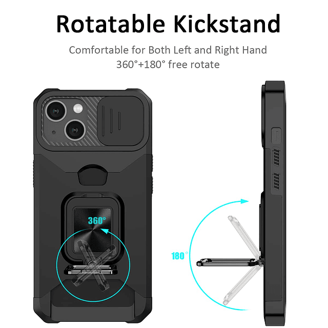 Funda para iPhone 14 con cubierta deslizante para cámara y t