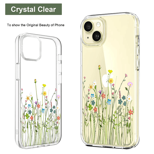 Funda compatible con iPhone 15 transparente con diseño flora