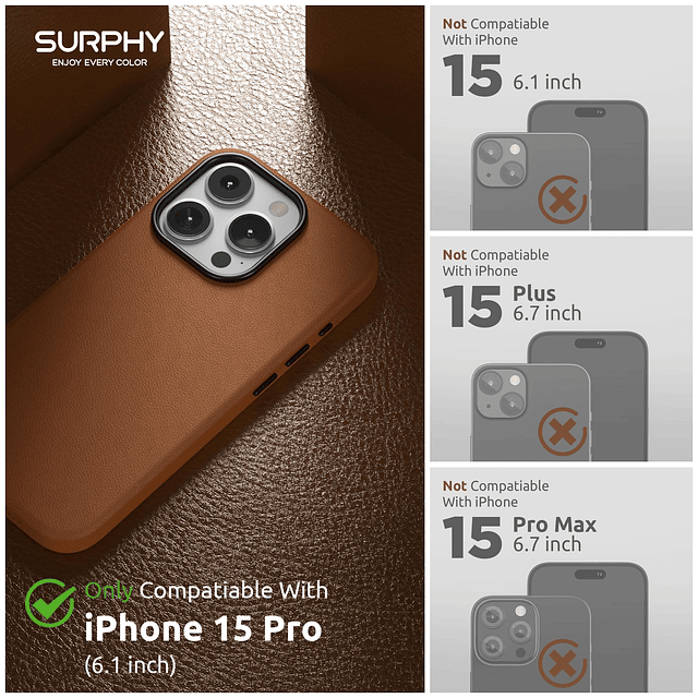 Diseñado para iPhone 15 Pro Funda de cuero con protector de