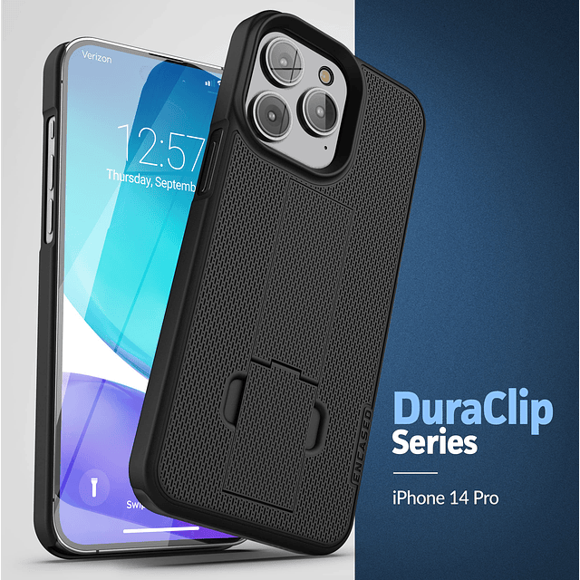 Funda DuraClip diseñada para iPhone 14 Pro con clip para cin