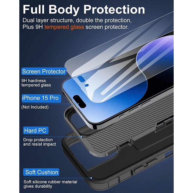 para iPhone 15 Pro Funda para teléfono y protector de pantal