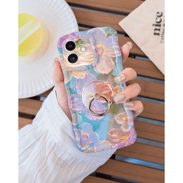 - Funda para iPhone 11 con anillo, pintura al óleo, flor col