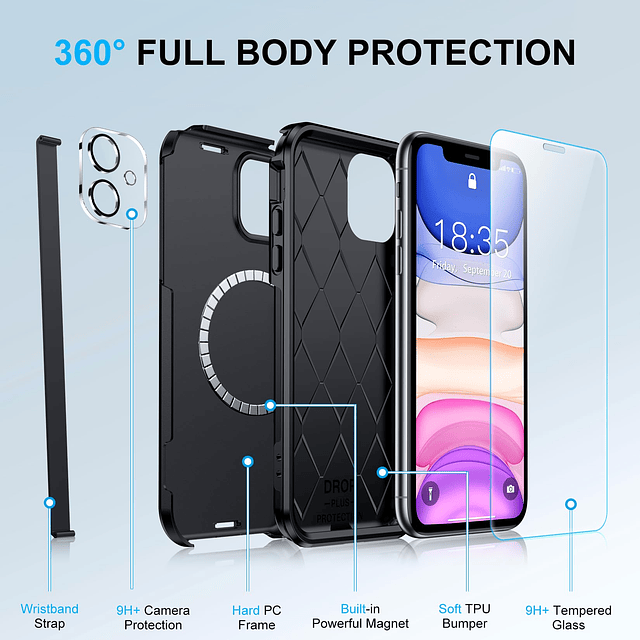 Funda magnética para iPhone 11, [protección contra caídas de