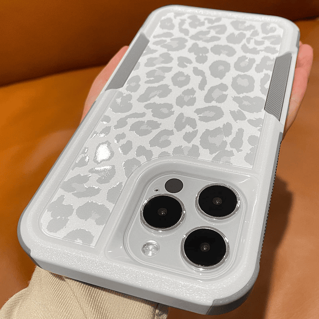 - Funda para iPhone 14 Pro Max, diseño de leopardo blanco, g